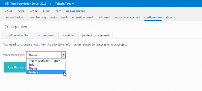 Feature Work Item Type Configuration