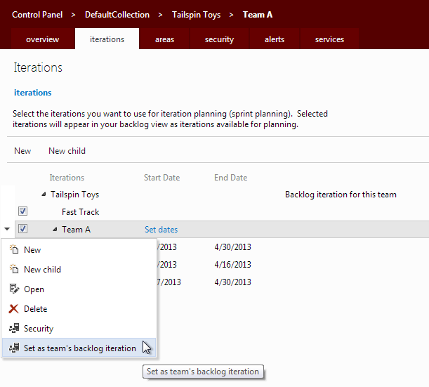 Teams - Set Backlog Iteration For Team